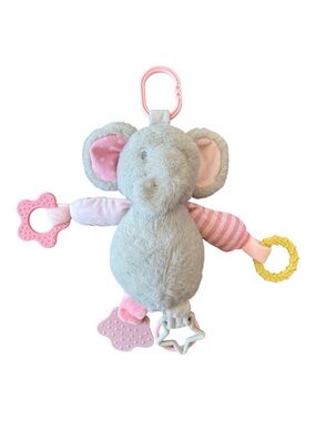 Plush Elephant Teething Toy - Pink & Gray